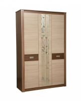шкаф 3-х дверный для одежды 06.236 Стелла (шимо темный/шимо светлый/пвх мокко/зеркало с пескоструем