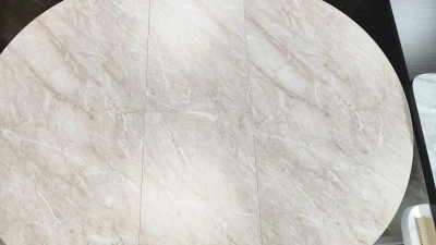 стол круглый раздвижной 22мм хром ноги (бежевый мрамор)