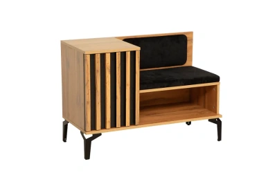 тумба для обуви 51.23 Либерти (дуб вотан/черный/ ДВПО: белый/ профиль Masa Decor дуб вотан/ткань