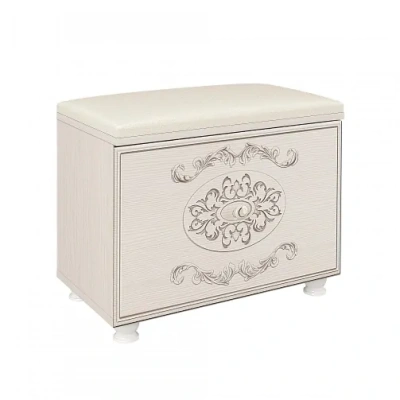тумба для обуви Каролина (ПАТИНА) (вудлайн кремовый/сандал белый/микровельвет кремовый)