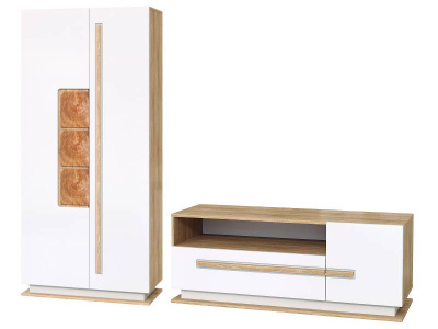 стенка Дора (30.04-02 30.01-02) (дуб сонома/белый/ПВХ белый глянец снег)