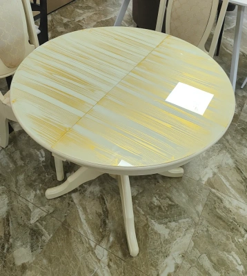 стол дуэт круглый со стекляным покрытием шпон (слоновая кость)