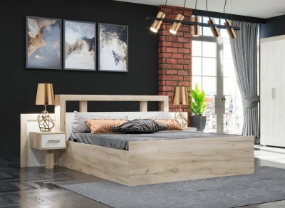 кровать двуспальная Ольга-19 (1400*2000мм, дуб крафт серый/дуб крафт белый)