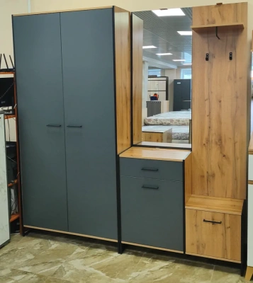 шкаф для одежды 46.07 Доната + шкаф (прихожая) 46.09 Доната (дуб вотан/белый/диамант серый/металл черный/зеркало)