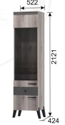 шкаф витрина пенал Ольга-3 с ножками (дуб делано серый/сильвер пэлас)