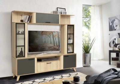 тумба под телевизор Виста-19 (дуб сонома/диамант серый/профиль Masa Decor дуб сонома/стекло)