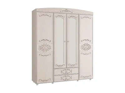 шкаф 4-створчатый комбинированный Каролина с зеркалом (ПАТИНА) (вудлайн кремовый/сандал светлый)