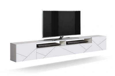 тумба под ТВ Прага (фасад с фрезеровкой) New (белый/ПВХ софт белый 0,3мм)