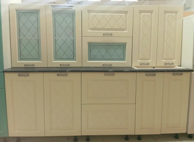 кухонный гарнитур Диана-4 2,0м прованс (67 85 69 61 81с 64с) песочное дерево, без сушки, мойка каменная К.10 ваниль, ст. кунгур 1200+800