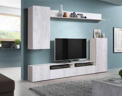 шкаф многоцелевого назначения Прага-3 (фасад ЛДСП) белый/бетон пайн белый