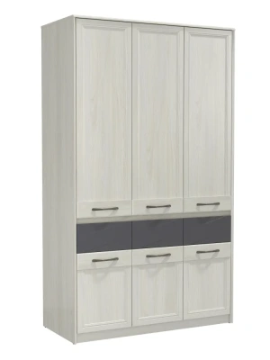 шкаф комбинированный 45.03 Лиана (3-х дверный) ясень анкор светлый / Masa Decor ясень анкор светлый / ПВХ ясень анкор светлый / ПВХ ясень графит / профиль Masa Decor ясень анкор светлый